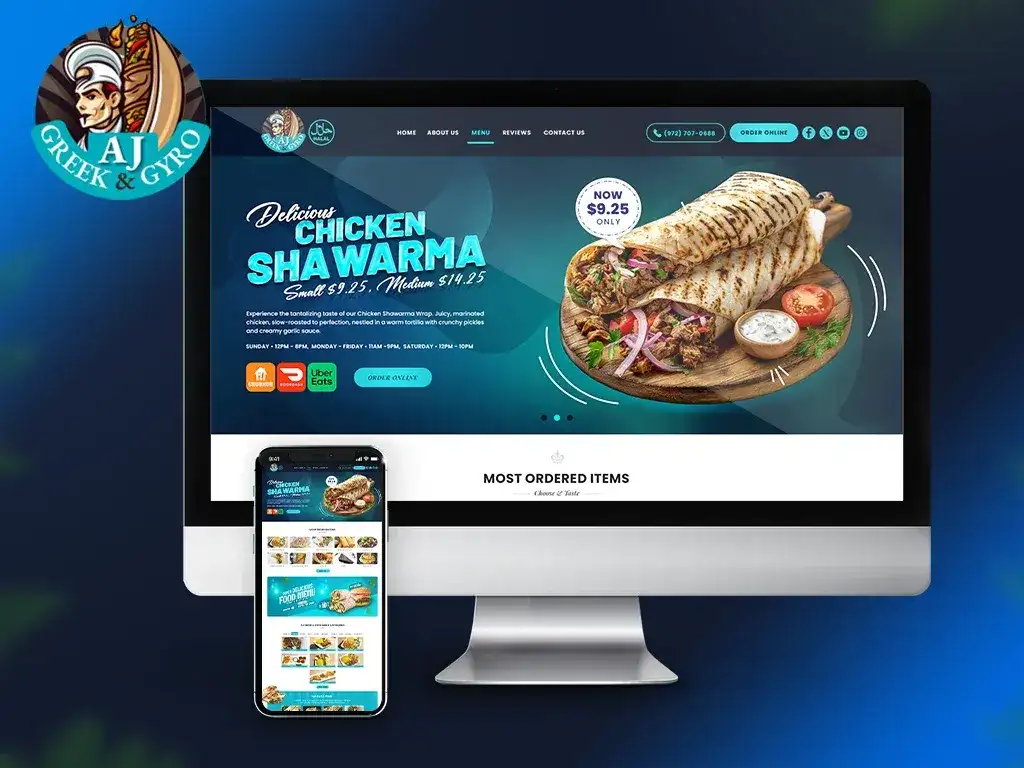 AJ Greek & Gyro restaurant website designed and developed by Intrigue IT Solutions to improve online visibility, customer engagement, and ordering convenience.