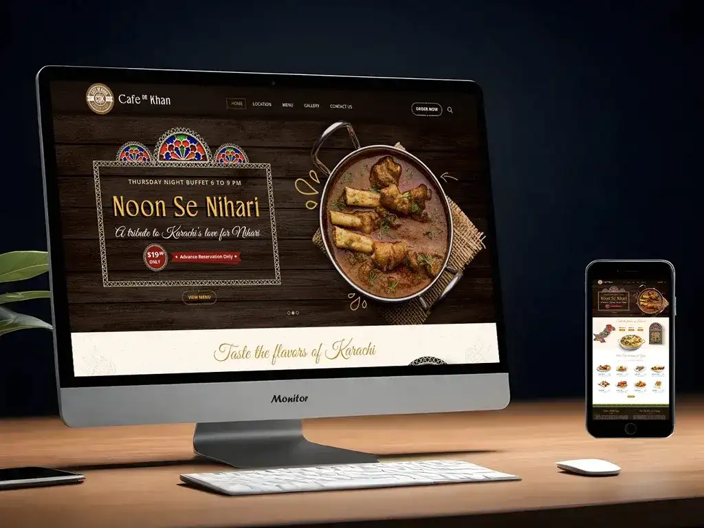 Cafe De Khan restaurant website designed and developed by Intrigue IT Solutions to enhance online ordering, customer engagement, and digital visibility.